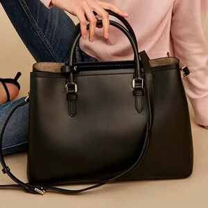 Italic Claire Leather Double-Gusset Tote - Black